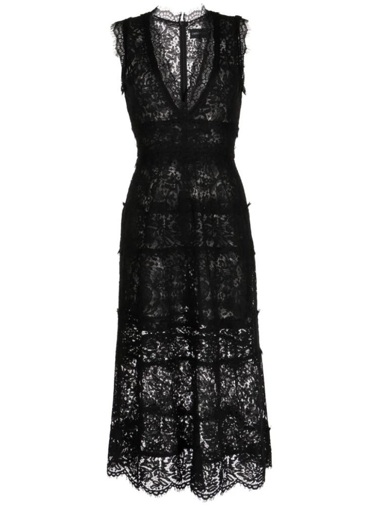 Cynthia Rowley panelled floral-lace flared dress - Black Cover