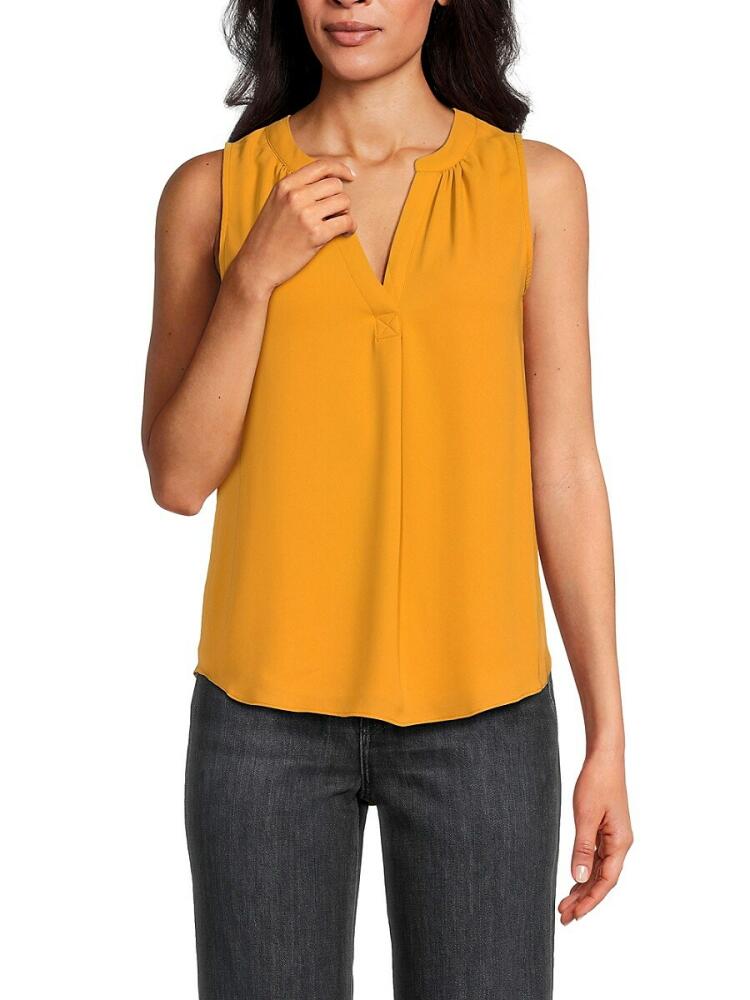 T Tahari Women's Splitneck Sleeveless Blouse - Light Saffron Cover