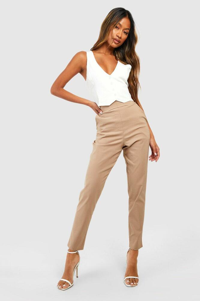 boohoo Womens Super Stretch Tapered Dress Pants - Beige Cover