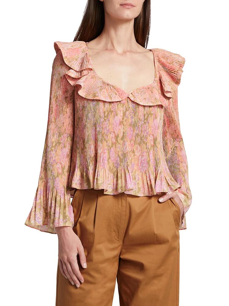 Derek Lam Women's Charis Floral Pleated Ruffle Blouse - Patchwork Cover