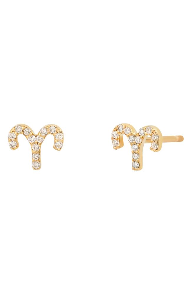 BYCHARI Zodiac Diamond Stud Earrings in 14K Yellow Gold - Aries Cover