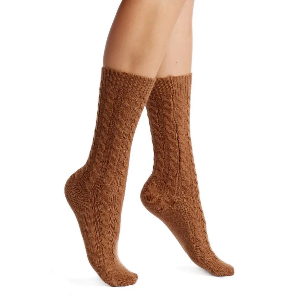 Nordstrom Cable Crew Socks in Tan Thrush Cover