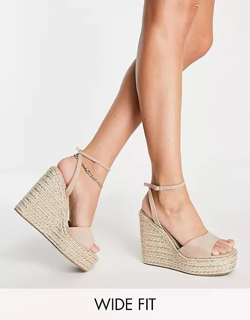 ASOS DESIGN Wide Fit Tasha espadrille wedges in beige-Neutral Cover