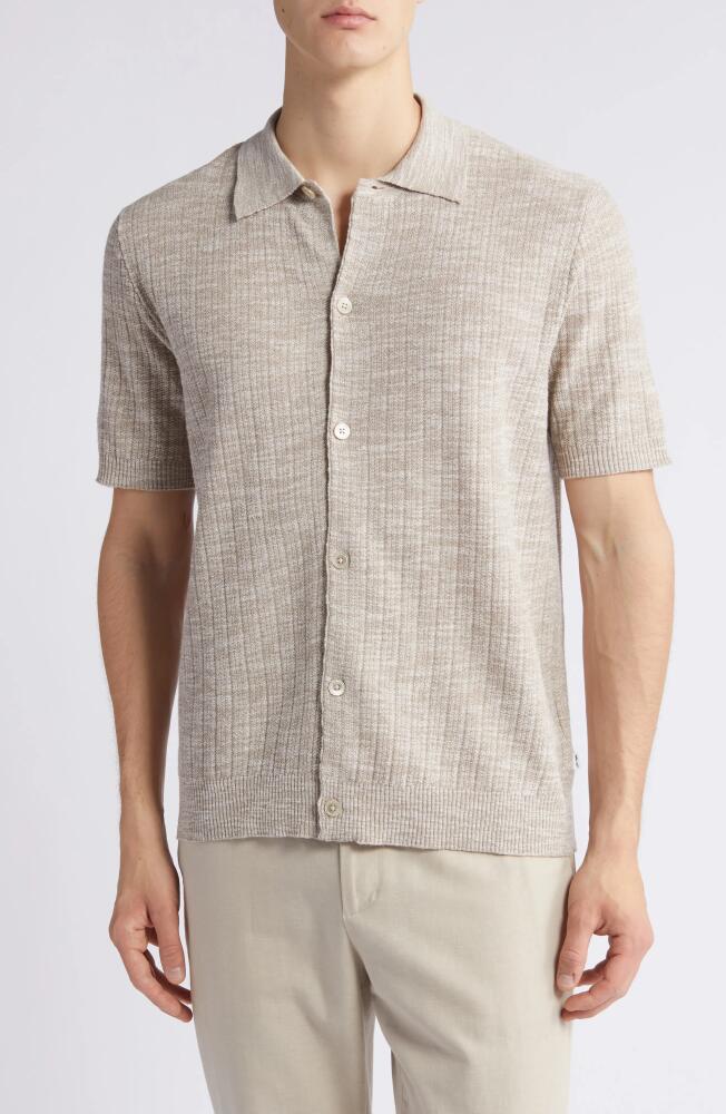 NN07 Nolan 6577 Knit Short Sleeve Button-Up Shirt in Greige Cover