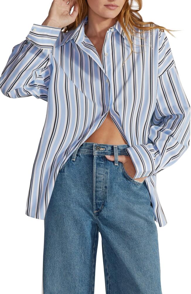 Favorite Daughter The Ex-Boyfriend Stripe Cotton Shirt in Light Blue Stripe Cover