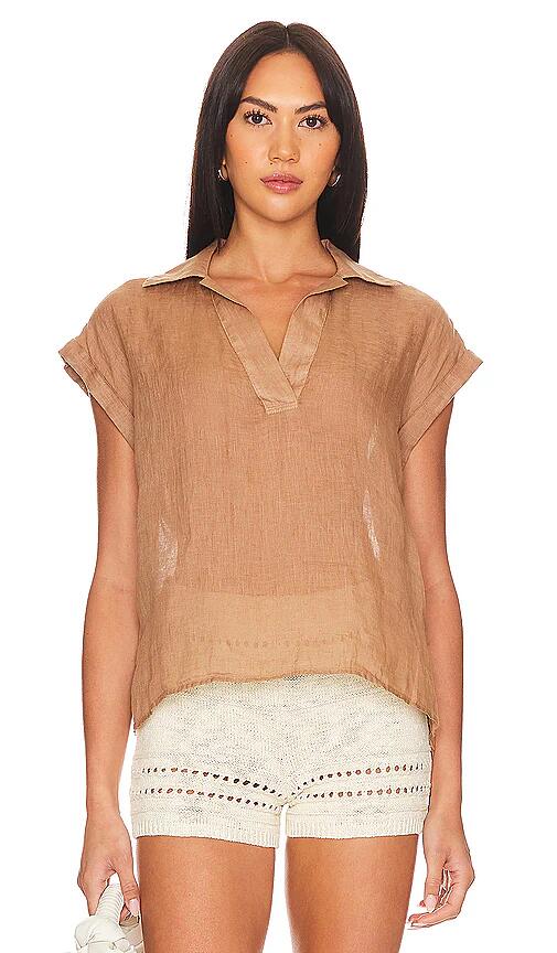 Bella Dahl Cap Sleeve Henley in Brown Cover