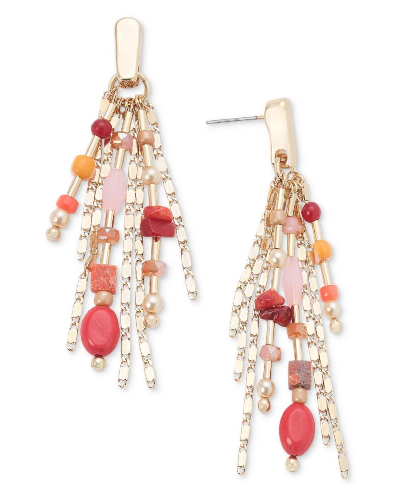 Style & Co Gold-Tone Mixed Bead Fringe Chandelier Earrings, Created for Macy's - Red Cover