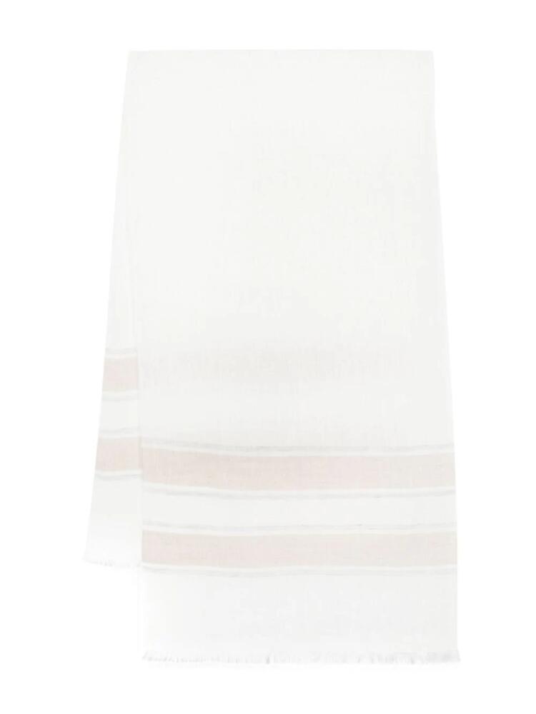 Eleventy stripe-detail linen scarf - White Cover