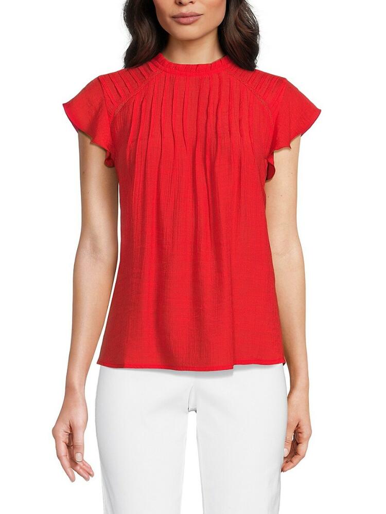 NANETTE nanette lepore Women's Solid Ruffle Pleated Top - Poppy Red Cover