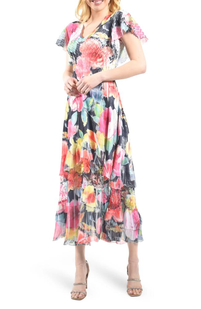 Komarov Floral Flutter Sleeve Charmeuse & Chiffon Cocktail Dress in Begonia Dream Cover