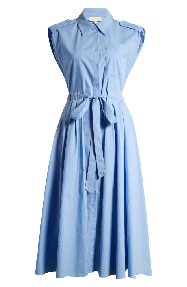 MELLODAY Tie Waist Poplin Midi Shirtdress in Denim Blue Cover