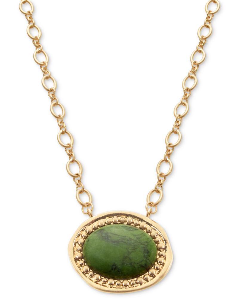 Style & Co Framed Oval Stone Pendant Necklace, 17" + 3" extender, Created for Macy's - Green Cover