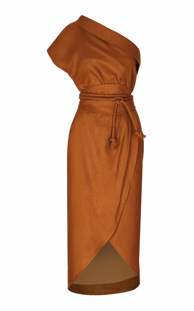 Andres Otalora - Habanito Belted Asymmetric Linen Midi Dress - Brown Cover