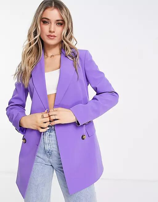 Miss Selfridge longline fitted waist blazer in purple Cover