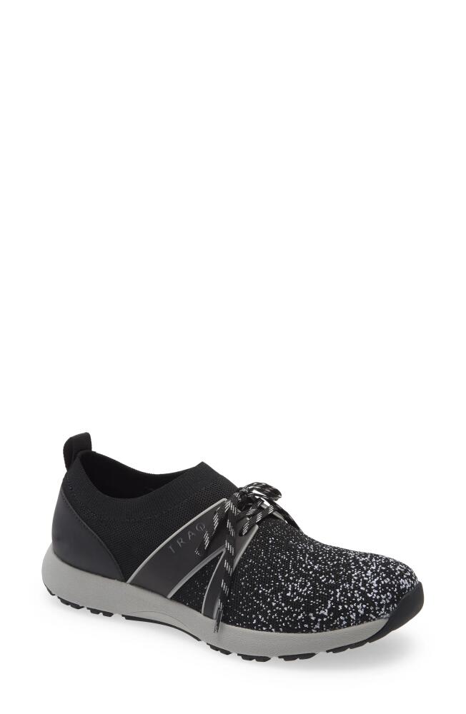 TRAQ by Alegria Alegria Qool Water Resistant Knit Sneaker in Black Multi Leather Cover