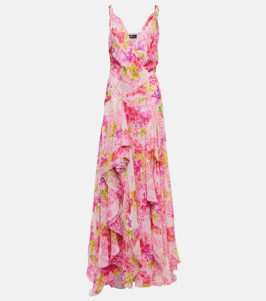 Versace Logo floral silk chiffon gown Cover