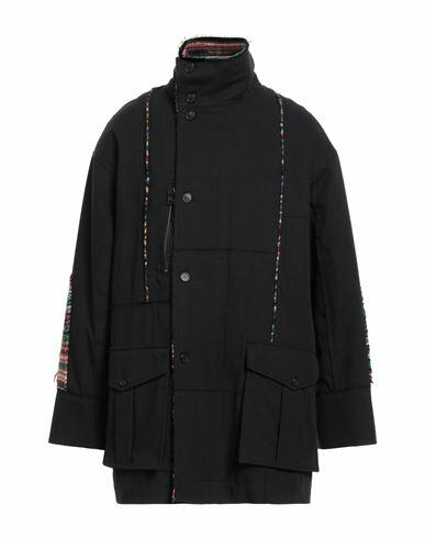 Isabel Benenato Man Coat Black Cotton, Wool Cover