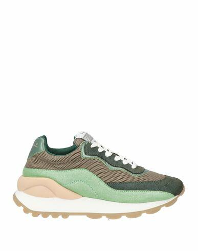 Voile Blanche Woman Sneakers Green Leather, Textile fibers Cover