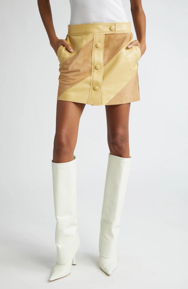 Stand Studio Seona Suede & Leather Panel Miniskirt in Honey Cover