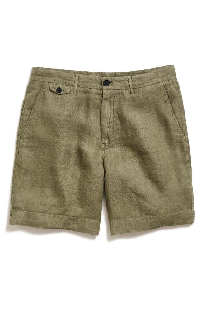 Billy Reid Moore Flat Front Linen Shorts in Olive Cover