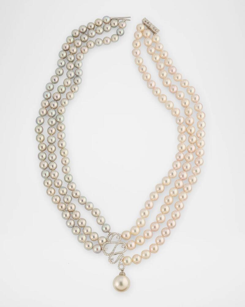 Belpearl 18K White Gold Gray and White Akoya Pearl Necklace with Diamonds, 7.5-8.5mm Cover