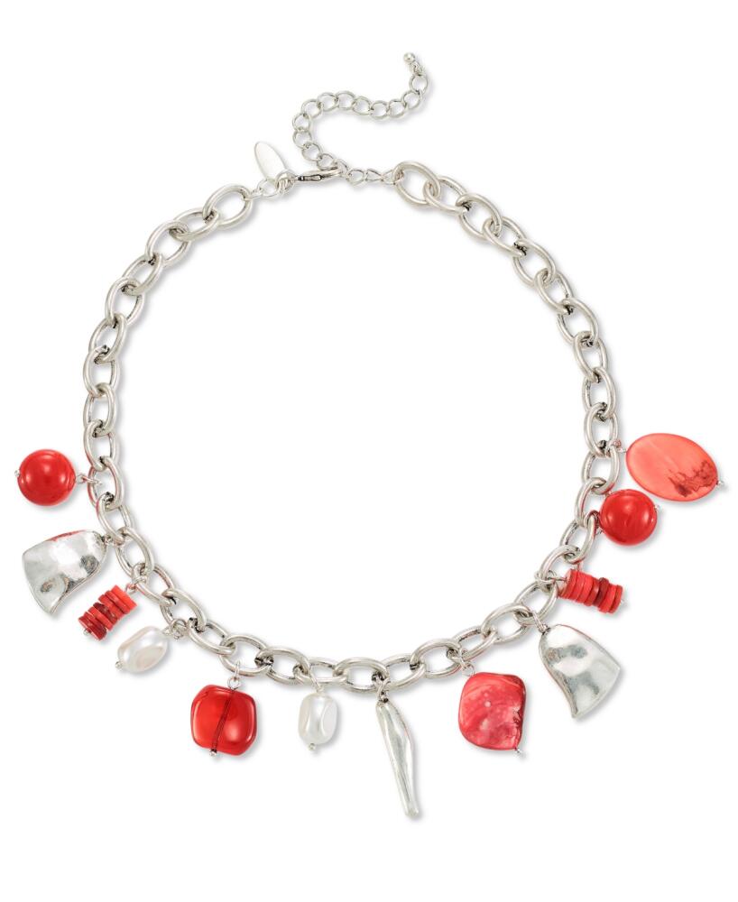 Style & Co Mixed-Metal Beaded Charm Necklace, 17" + 3" extender, Created for Macy's - Red Cover