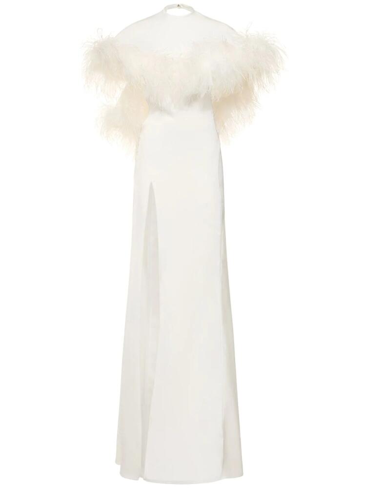 THE ATTICO Airi Satin Cape Gown W/feathers Cover