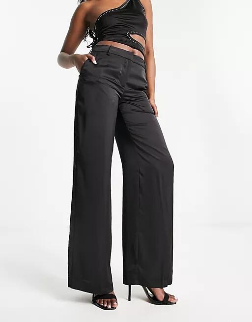 Weekday Riley wide leg satin pants in black - part of a set Cover