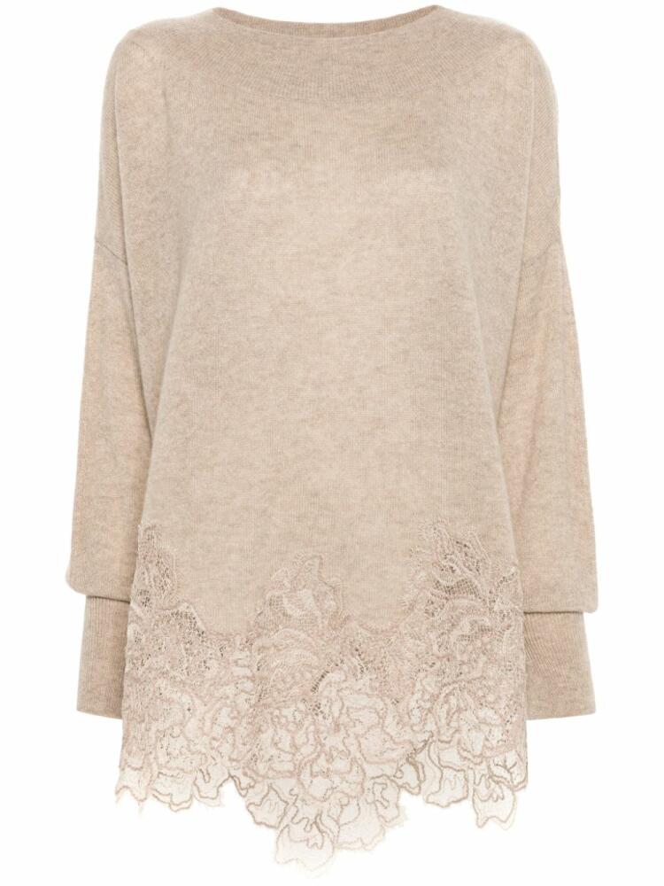 Ermanno Scervino lace-detail cashmere jumper - Brown Cover