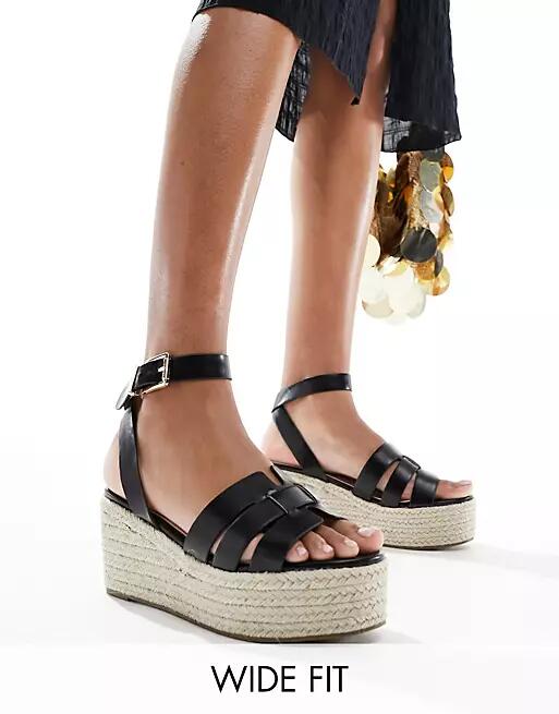 RAID Wide Fit Harlene plaftorm espadrille sandals in black Cover