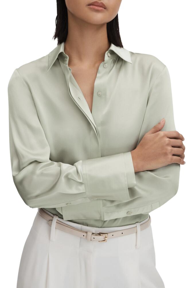 Reiss Irina Silk Button-Up Shirt in Sage Cover