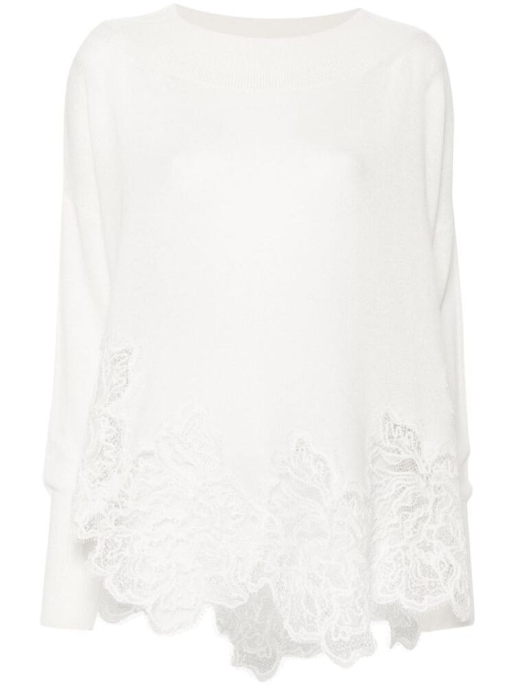 Ermanno Scervino lace-detail cashmere jumper - White Cover