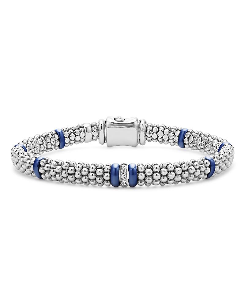 Lagos Single Station Diamond Blue Caviar Bracelet in Sterling Silver Cover