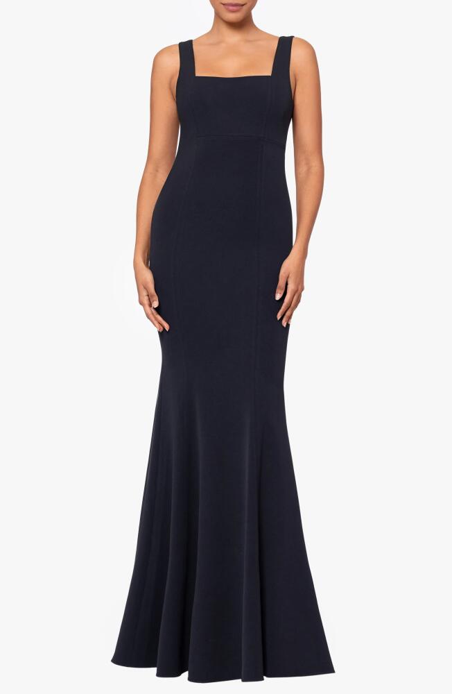 Betsy & Adam Square Neck Mermaid Gown in Black Cover