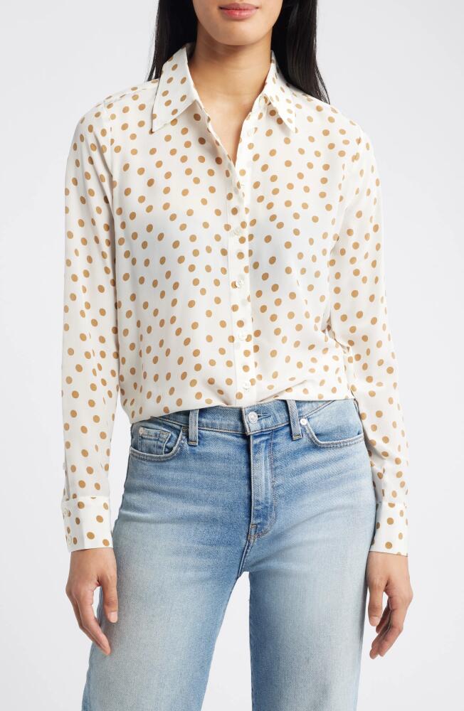 Boden Sienne Print Silk Button-Up Shirt in Camel, Dotty Spot Cover