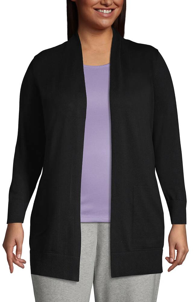 Lands' End Plus Size Long Sleeve Open Long Cardigan Sweater in Black Cover