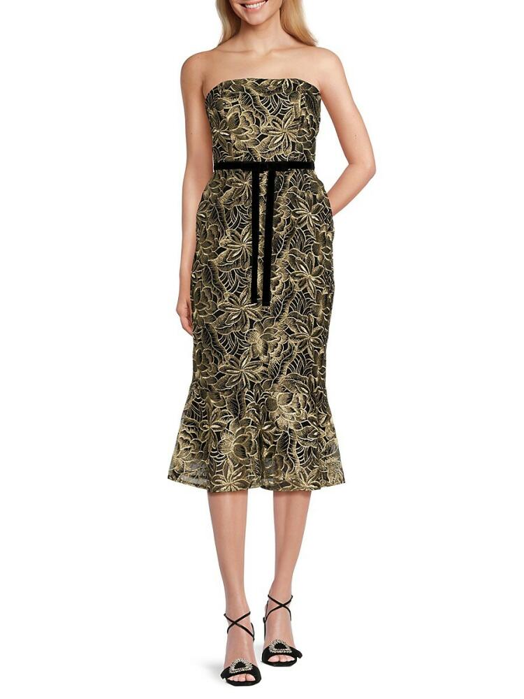 Sam Edelman Women's Platinum Floral Bandeau Dress - Gold Black Cover