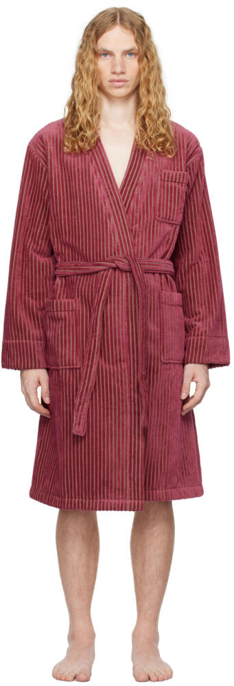 OAS Burgundy Striped Velour Bathrobe Cover