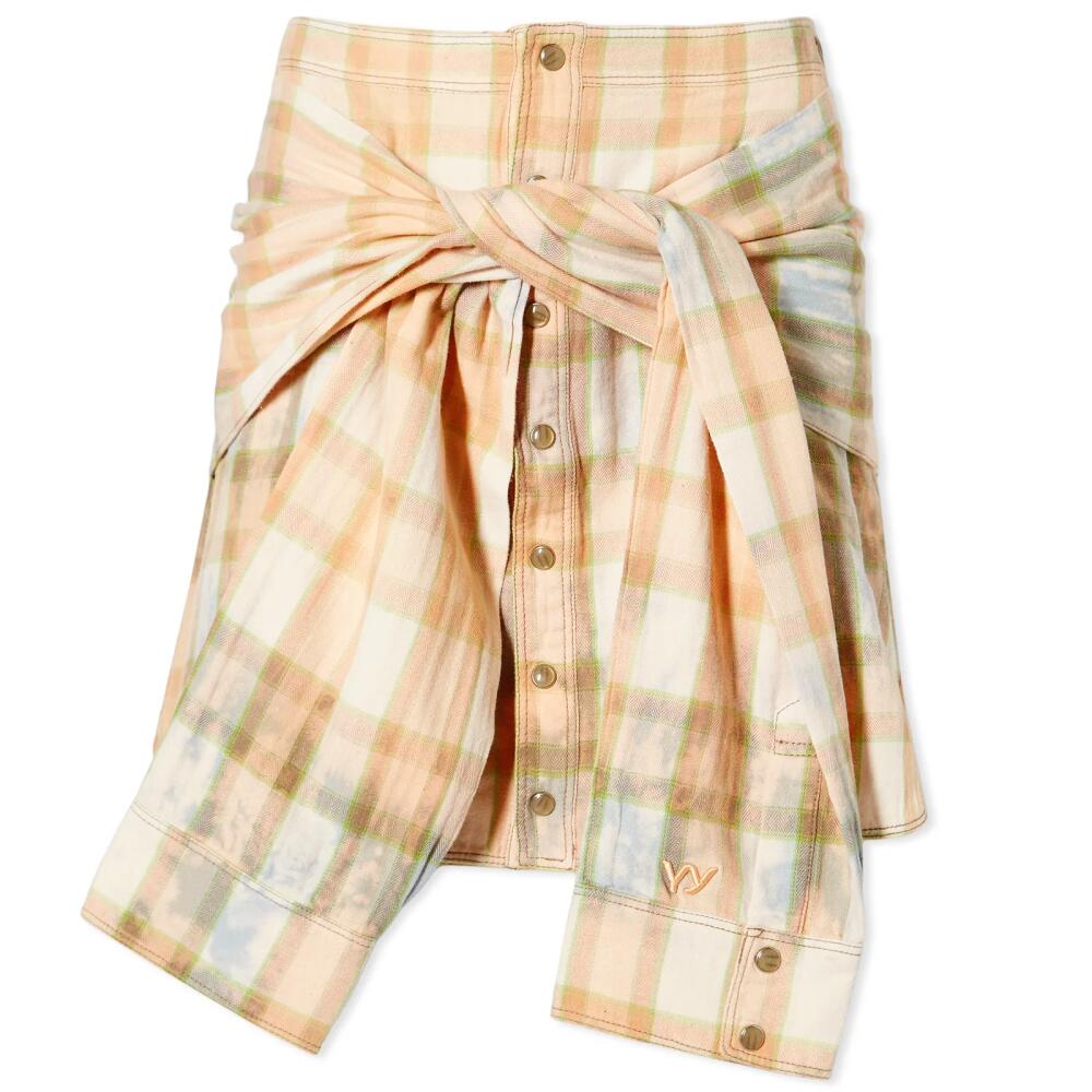 OPEN YY Women's Faded Check Shirt Skirt in Salmon Cover