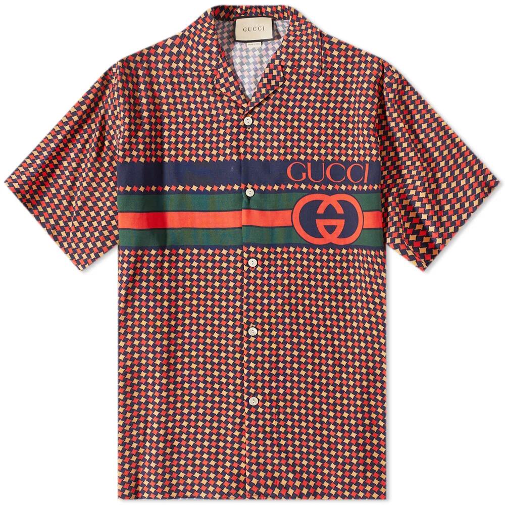 Gucci Men's GG Logo Vacation Shirt in Blue Cover