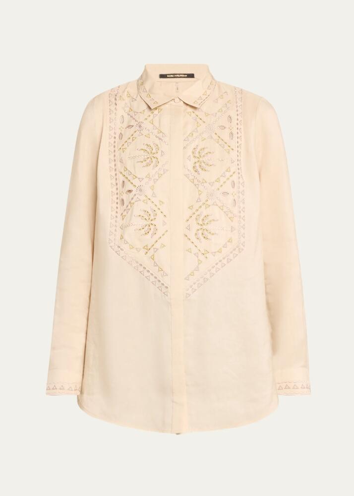 Kobi Halperin Genevieve Embroidered Button-Down Blouse Cover