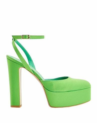 8 By Yoox Satin Platform Slingback Pump Woman Pumps Green Textile fibers Cover