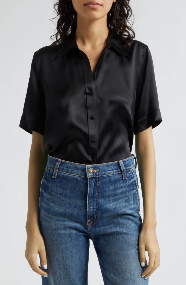 L'AGENCE Elah Short Sleeve Silk Shirt in Black Cover