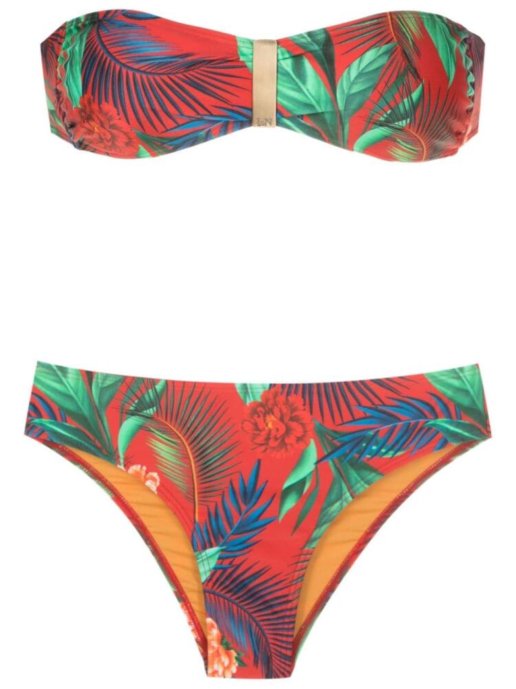 Lygia & Nanny Ester botanical-print bandeau bikini - Red Cover