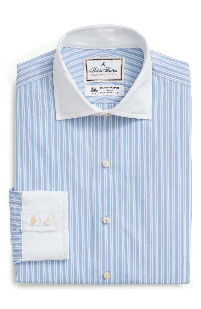 Brooks Brothers x Thomas Mason® Regular Fit Stripe Dress Shirt in Light Blue Double Stripe Cover