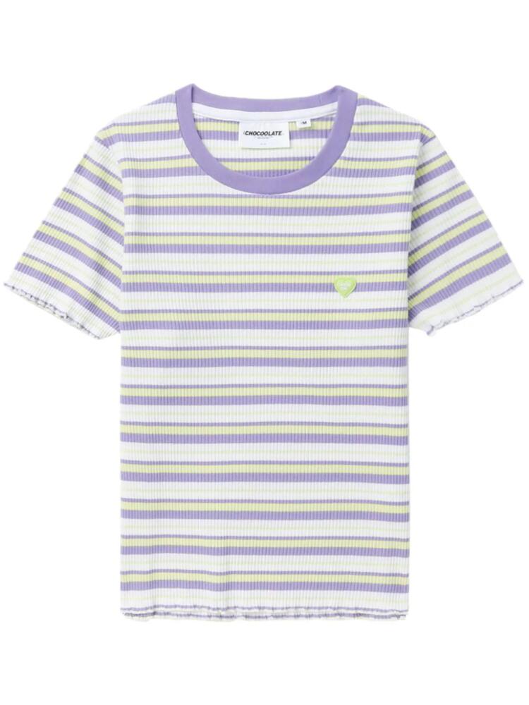 CHOCOOLATE striped ribbed-knit T-shirt - Purple Cover