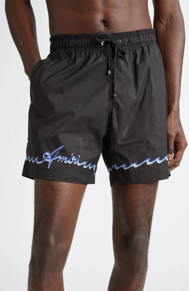 AMIRI Wave Logo Swim Trunks in Black Cover