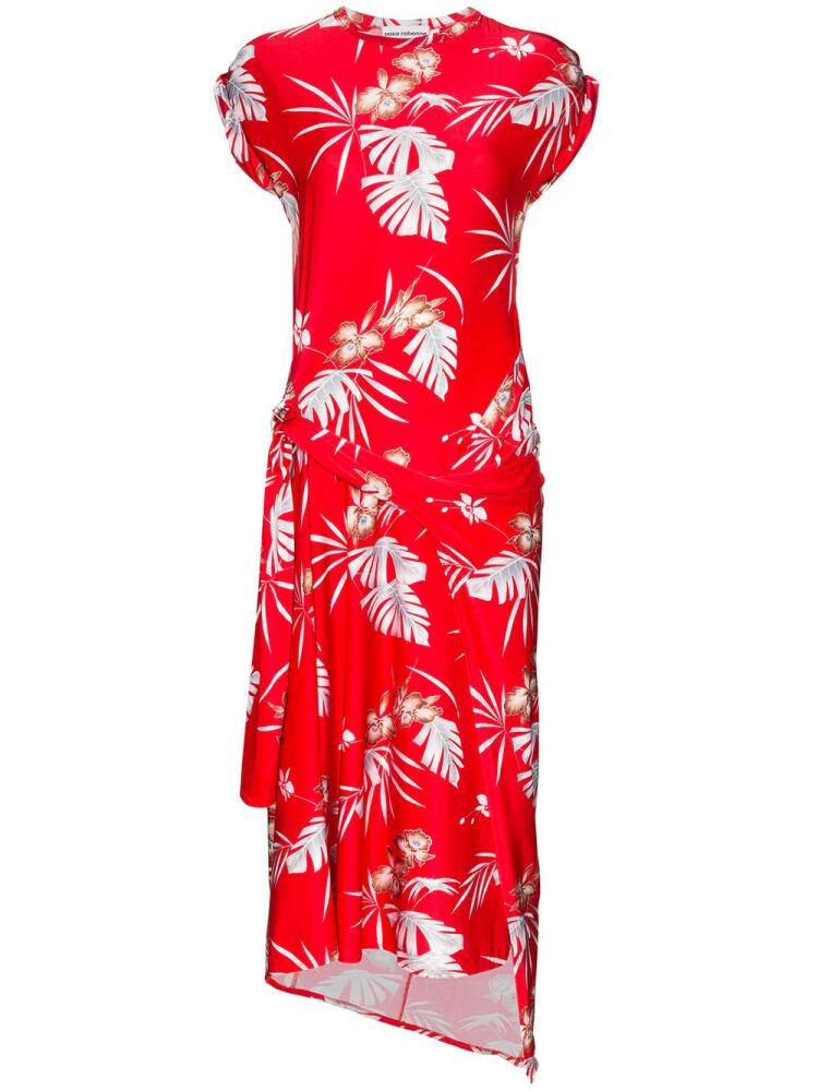 Rabanne floral-print asymmetric midi dress - Red Cover