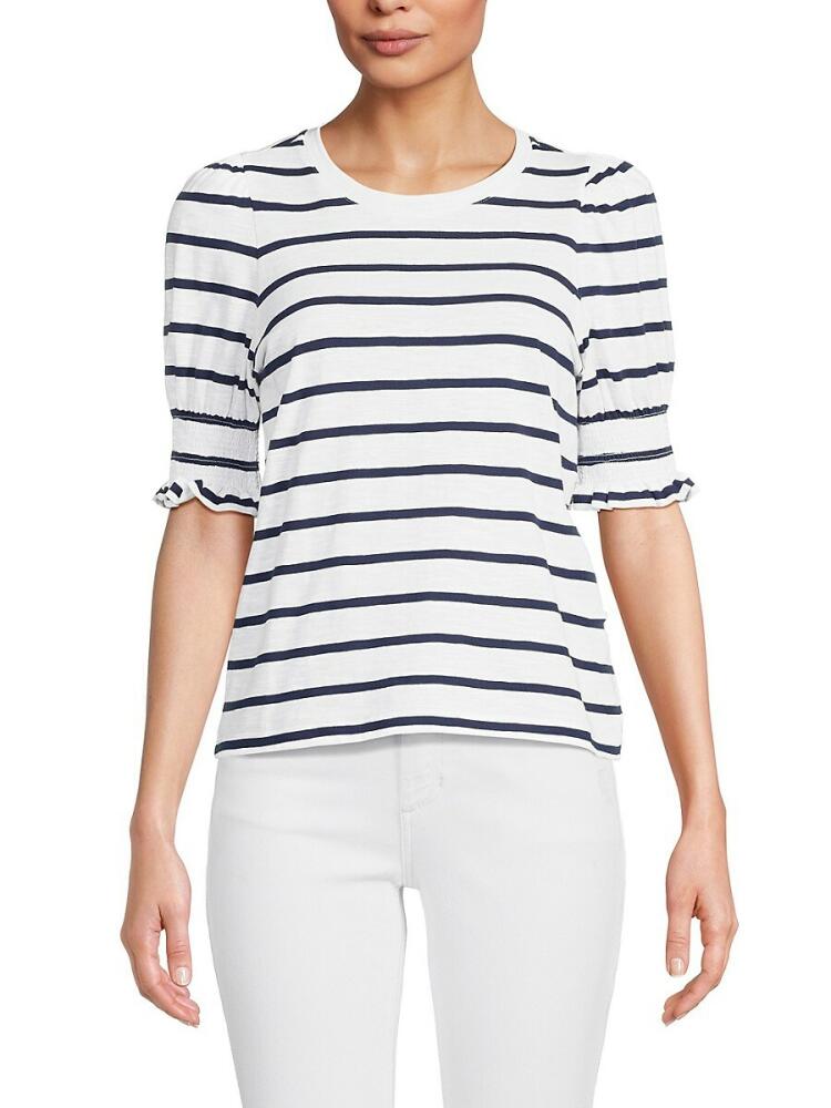 Design 365 Women's Striped Puff Sleeve Tee - Navy White Stripe Cover