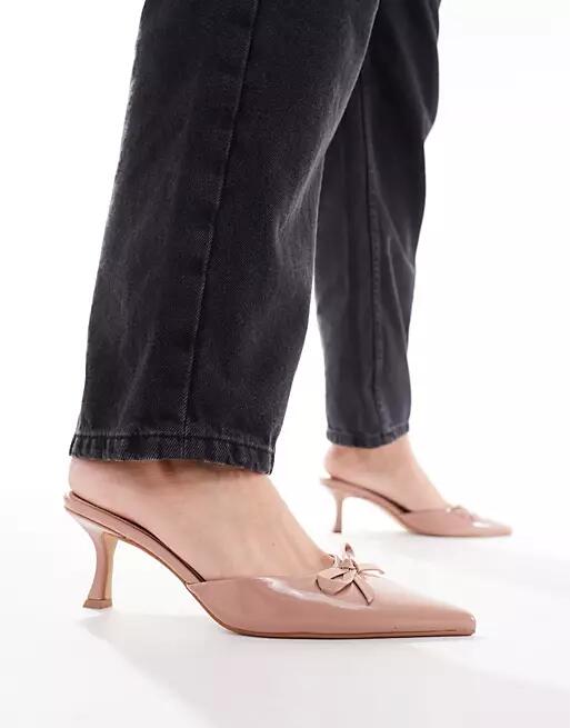 Simmi London Ailla pointed kitten mules with bow detail in blush-Neutral Cover